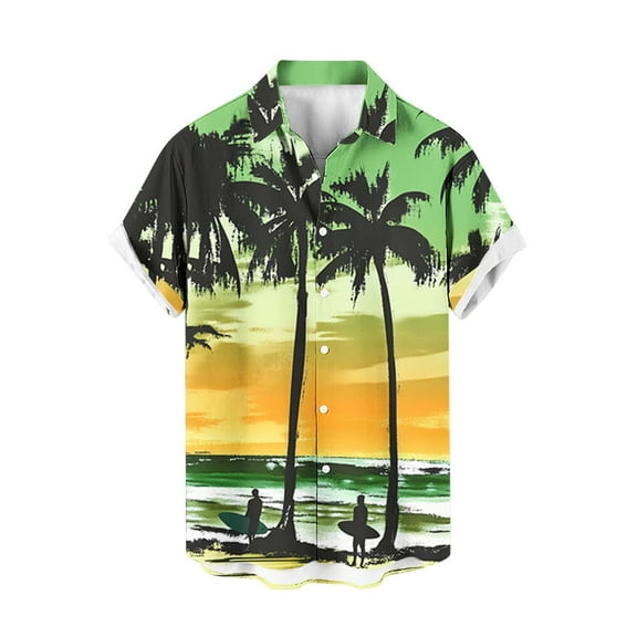 AHTJRT Stylish Hawaiian Button Down Shirt for Men with Bamboo Cluster and Tropical Ferns Collar Shirt Multicolor L