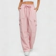 thumbnail image 5 of ClodeEU Women's Elastic Waist DFrayedstring Wide Leg Cargo Pants,Loose Casual Streetwear Pants with Pockets Pink,Women's Plus S, 5 of 7