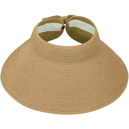 Sun Visors for Women Roll Up Hat Beach Shade Sun Hats Packable Straw ...