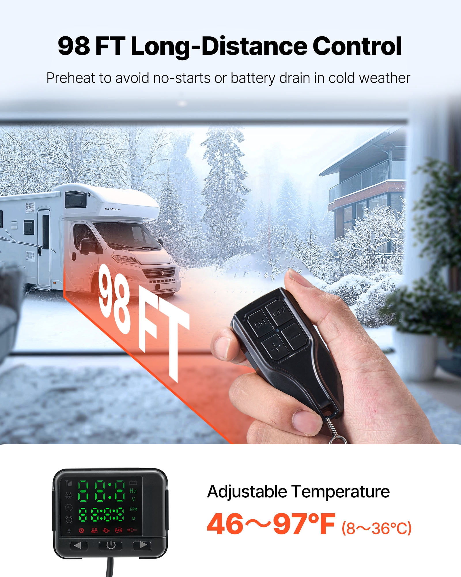 VEVOR Diesel Air Heater, 8 kW DC12-24V, Fast Heating Diesel Parking Heater with Remote Control and Color Digital Display, 10L Fuel Tank, Low Noise, Voice Announcement,for RV,Truck,Boat and Trailer