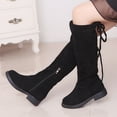 thumbnail image 3 of Girls Knee High Boots Suede Round Toe Casual Dress Long Booties Lace up Zipper Mid Calf Winter Fall Boots Black 2.5 Big Kids, 3 of 6
