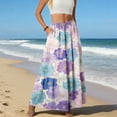 thumbnail image 5 of LWavelet Women Ditsy Floral Print Tiered Maxi Skirt Elastic Waist With Pockets Casual Spring Long Skirt Light Purple 2XL, 5 of 6
