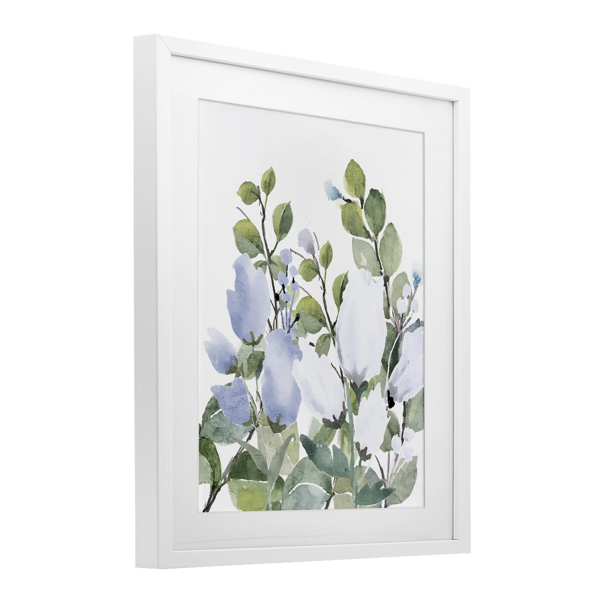 Stupell Industries Blue Spring Florals White Framed Print Under Glass, design by Kim Allen