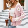 thumbnail image 4 of Arlun Fall Cute Daisy Jacquard Knit Cardigan Sweater for Women Button up Long Sleeve Cardigans Coat Floral Knitted Long Sleeve Open Front Outwear Y2k Slouchy Thin Sweaters Pink M, 4 of 5
