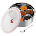 thumbnail image 1 of Qenwkxz Masala Dabba Spice Box Stainless Steel Spice Containers Masala Dabba with 7 Compartments Indian Spice Box with Transparent Lid Indian with Spoon 9.8"?3.7" Kitchen Spice Storage Box, 1 of 11