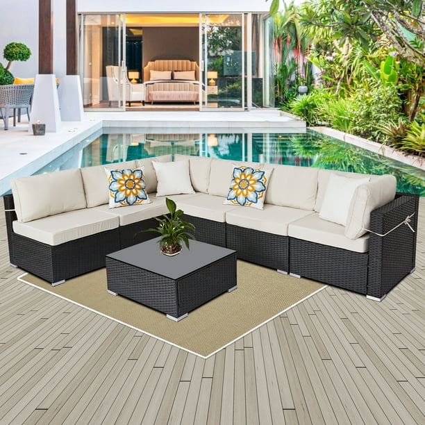 Superjoe 7Pieces Outdoor Patio Furniture Set All Weather Wicker