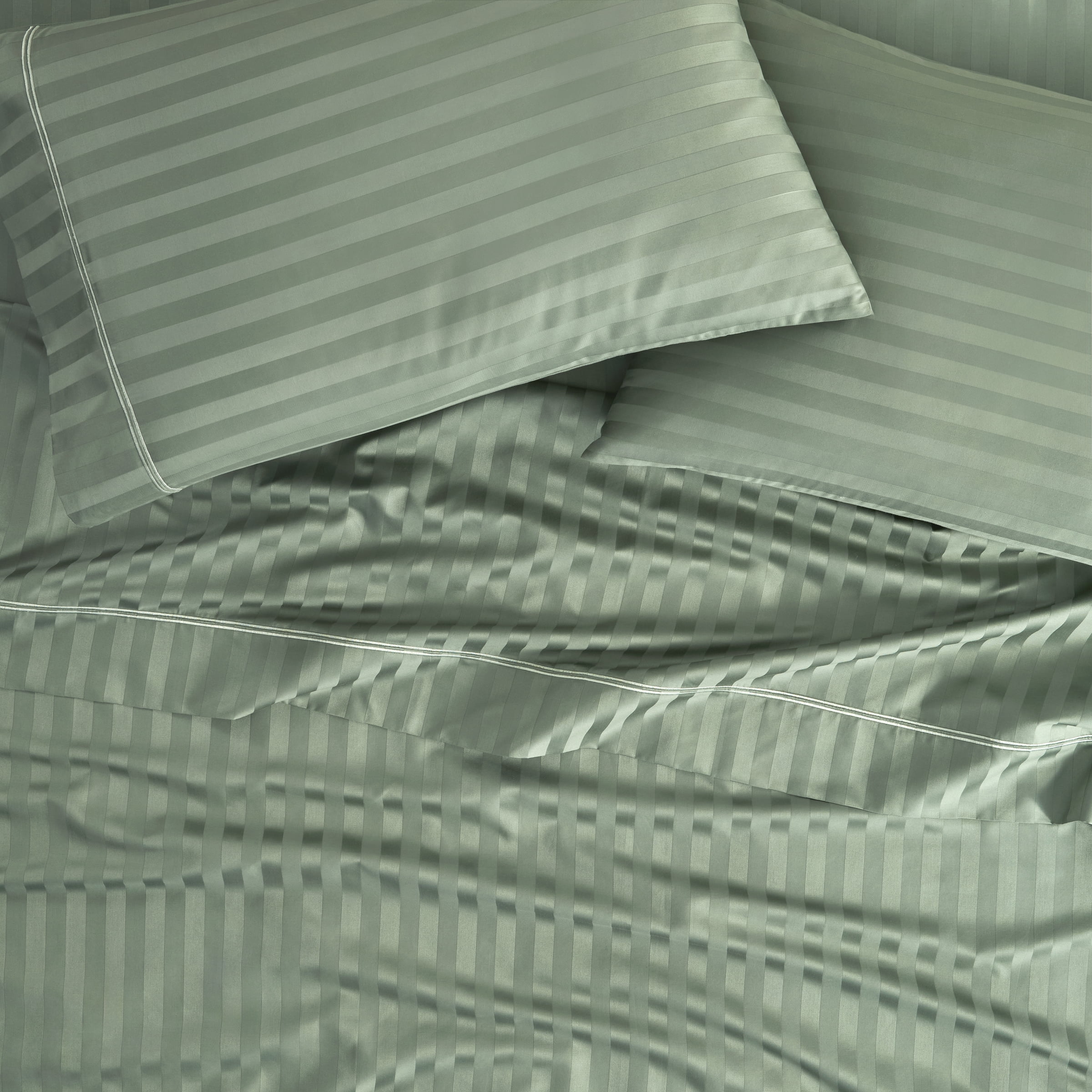 Wamsutta 1846 650 Thread Count Sea Spray Stripe Egyptian Giza Cotton Sateen Pillow Cases, King (2 Count)
