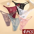 thumbnail image 2 of Lencería Sexy de encaje para mujer, calzoncillos exóticos de encaje transparente, Tanga sin entrepierna, S-XL íntimos femeninos, 4 Uds., 2 of 5