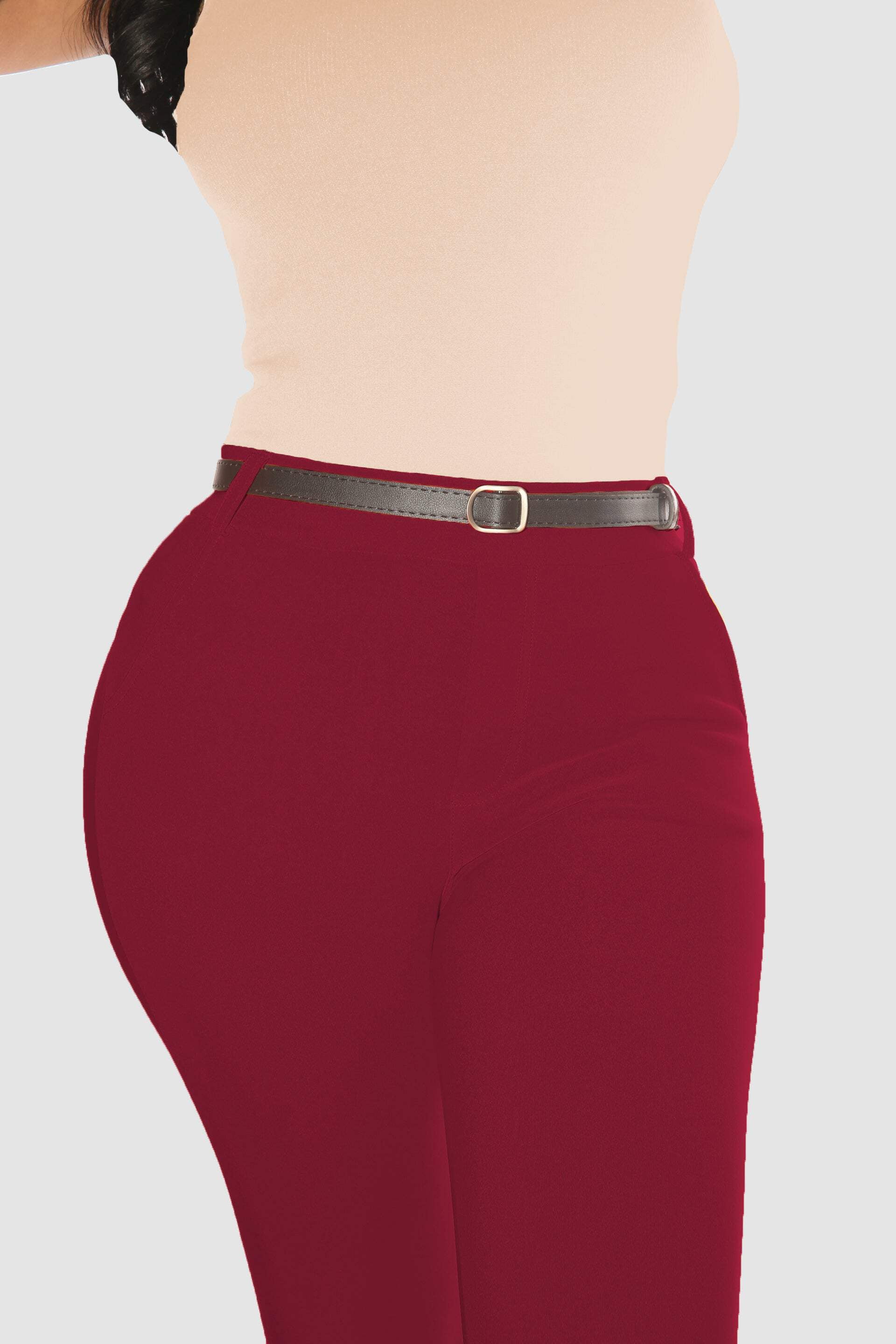 Sculpting Treggings With Faux Leather Belt - Zinfandel