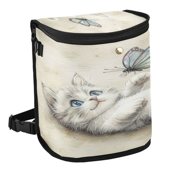 Qxltty Cat Plays with Butterfly Car Trash Can with Lid Vehicle Backseat Hanging Leak Proof Storage Bin