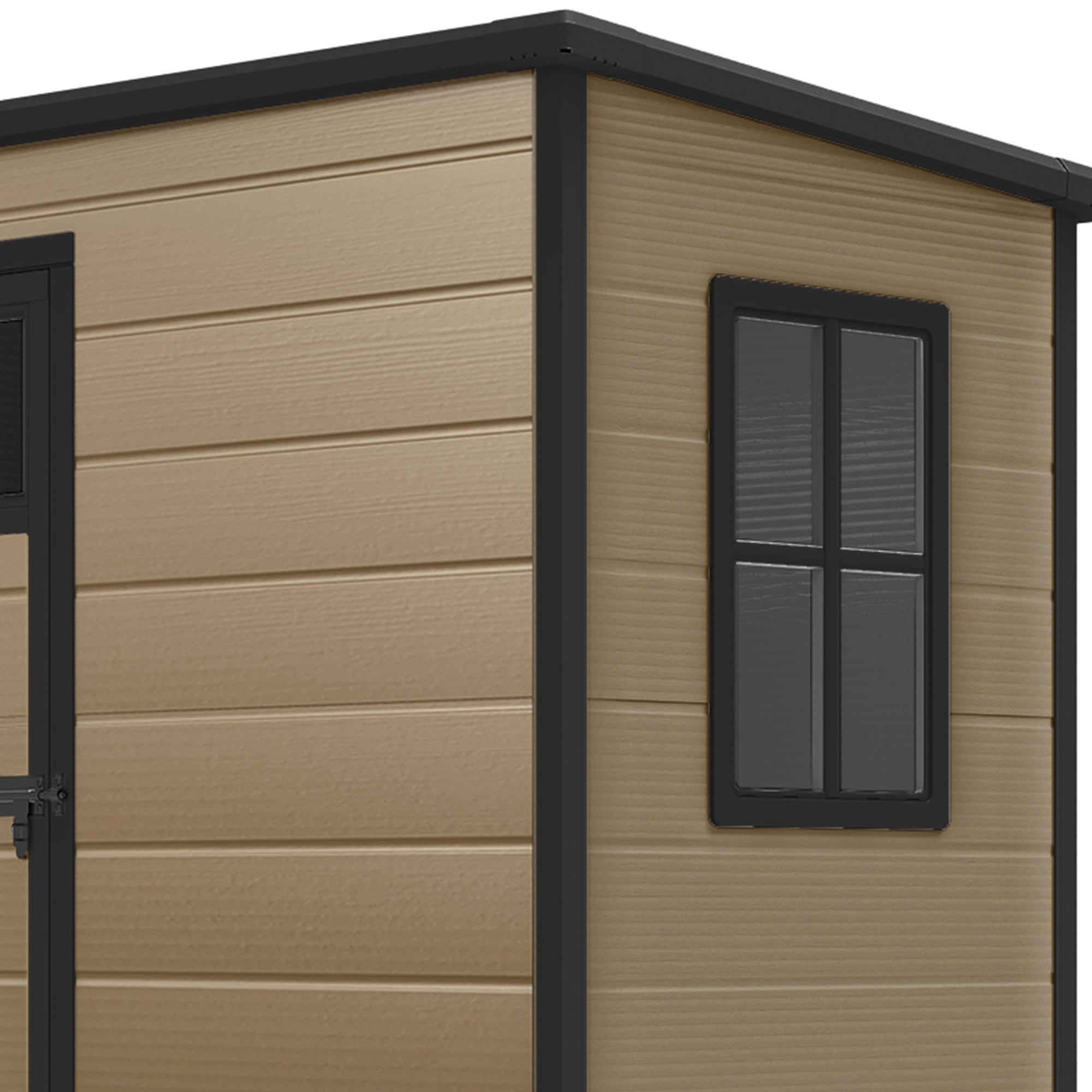 Dextrus 5x3FT Outdoor Storage Shed with Windows, Floor, Lockable Doors, Waterproof Plastic, Brown