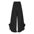 thumbnail image 5 of EDFBUYKRS Female Women Pants Casual Pants for Women Jeans Flare Women Linen Pants Summer Wide Leg Pants Smocked Waist Ruffle Hem Palazzo Pants Boho Flowy Beach Pants with Pocket S, 5 of 8