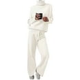 thumbnail image 2 of Miluxas Women's 2 Piece Outfits Solid Color Sweater Knit Set Wide Leg Pants High Neck Sweatsuit Loungewear White 10(XL), 2 of 3