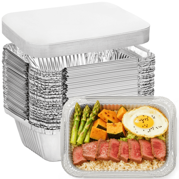 Treamon Aluminum Pans with Lids, Disposable Foil Tray with Lid, 5" x 4" 50 Count