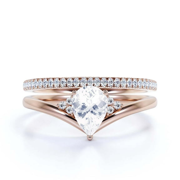 Gorgeous Minimalist 1.75 Carat Pear Cut Diamond Moissanite Unique Engagement Ring, Affordable Wedding Ring, One Matching Band in 925 Sterling Silver With 18k Rose Gold Plating Gift For Her Love