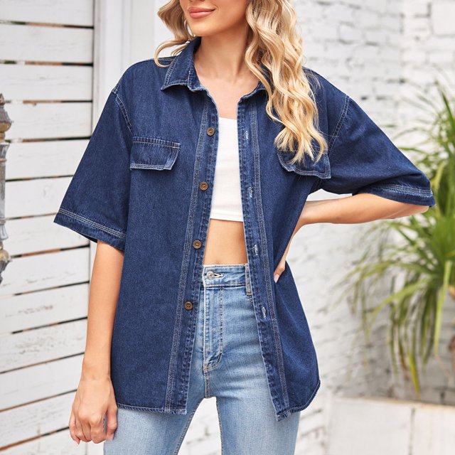 Vestes pour Femmes Mode pour Femmes Couleur Col à Revers Style Amincissant Manche Veste en Denim