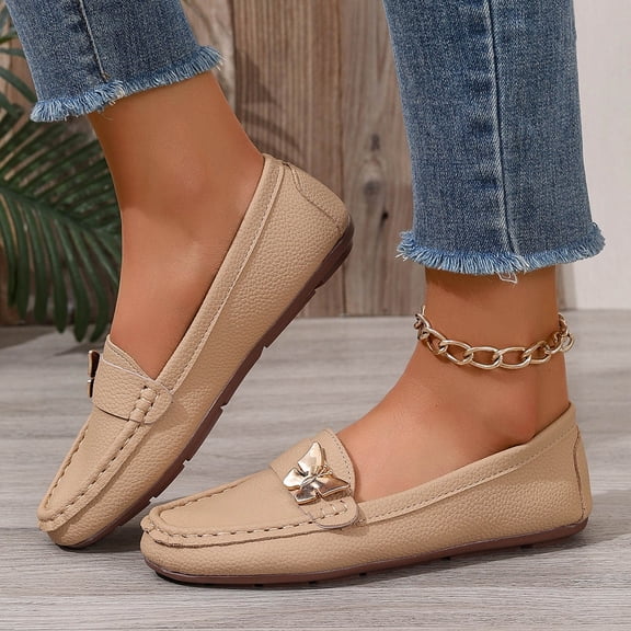 Taylonsss Women's Casual Slip-On Loafers with Embellishments Round Toe Low Heel Comfortable Shoes for Spring Summer Plus Size Trendy Soft Sole Daily Wear