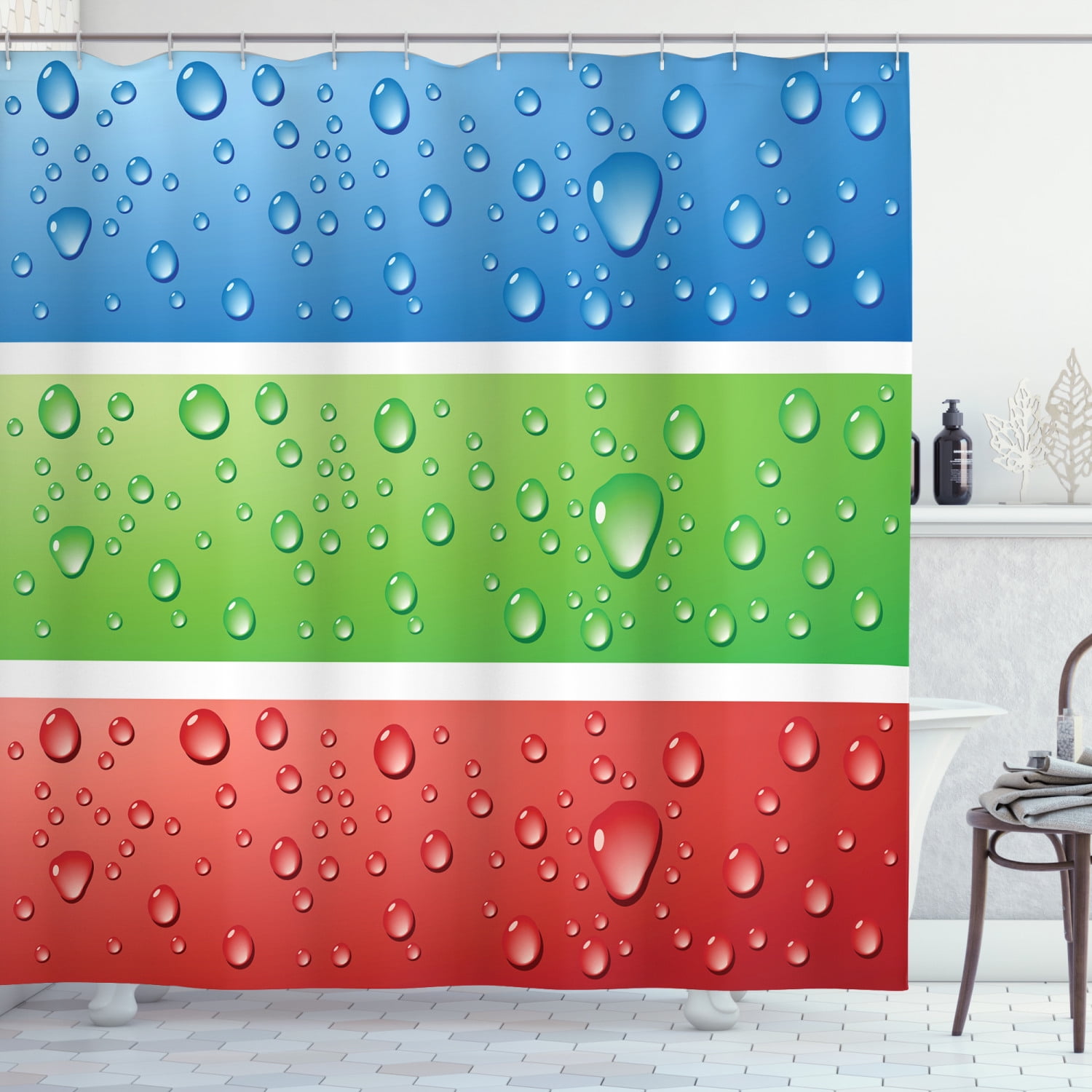 Modern Decor Shower Curtain, Water Drops on a Plastic Surface Like