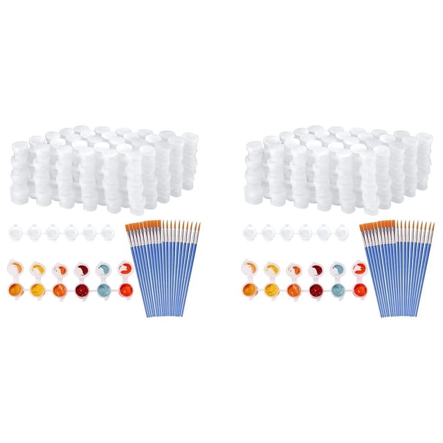 40 Tiras 120 Botes Tiras de Pintura Vacías Y 40 Pinceles de Pintura Contenedores de Almacenamiento de Plástico Transparente para Tazas de Pintura, 3 Ml/0,17 Oz