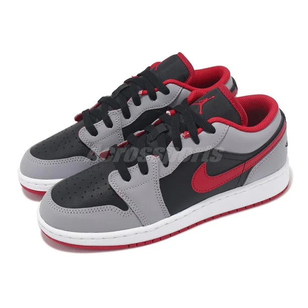 Ni - ke Ni - ke Air Jordan 1 Low GS AJ1 Cement Fire Red Kids Youth Casual Shoes 553560-060