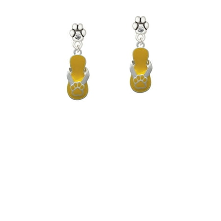 Austrian Crystal Flip Flop - Paw Flip Flop Yellow - Clear Crystal Paw Earrings