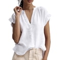 thumbnail image 3 of Casual Blouses Women Short Sleeve Baberdicy V Neck Short Sleeve Top, Plus Size Linen Shirt, Summer Casual Blouse, Loose Fit Tee, Breathable Womens Top White 3Xl, 3 of 6