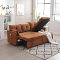 thumbnail image 3 of BISHE L Shaped Sectional Sofa with Pullout Bed, 81 Inch Convertible Sleeper with Reversible Chaise & Storage Seats, 2 in 1 Pull Out Couch with Side Pockets for Living Room, Apartment, Brown, 3 of 7