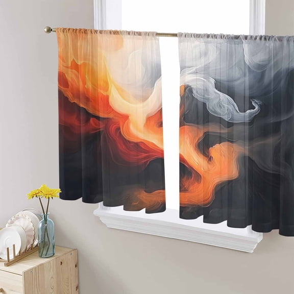 Burnt Orange Black Abstract Art Sheer Curtains 45 Inch Length 2 Panels Set for Living Room/Bedroom, Modern Art White Semi Curtain Sheers Drapes Rod Pocket Curtains Window Treatment Set 52''x45''x2