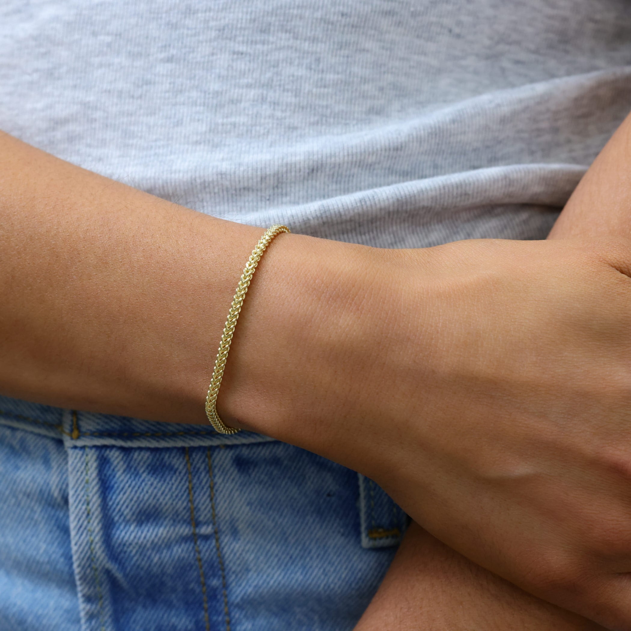 Nuragold 10k Real Yellow Gold Franco Square 2.5mm Box Chain Wheat Chain Bracelet (7"-9") Italian Jewelry for Men & Women