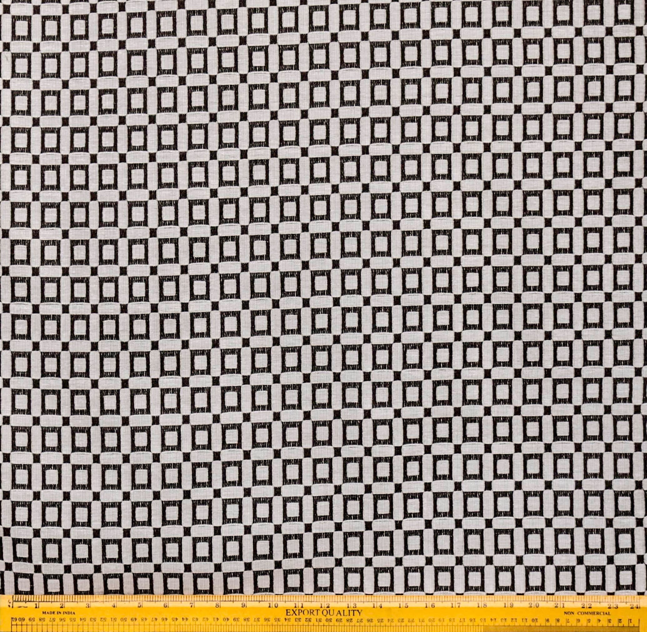 Fabric Mart Direct Cream Jacquard Velvet Fabric By The Yard, 54 inches or 137 cm width, 11 Continuous Yards Cream Jacquard Fabric, Brown Blocks Geometric, Upholstery Drapery Curtain Wholesale Fabric