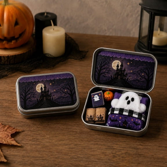 Little Pocket Ghost in a Box Adopt a Ghost Decor Boo Basket Stuffers | Pocket Spooky in A Box for Men Women Table Desk Office Shelf Halloween Party Decoration