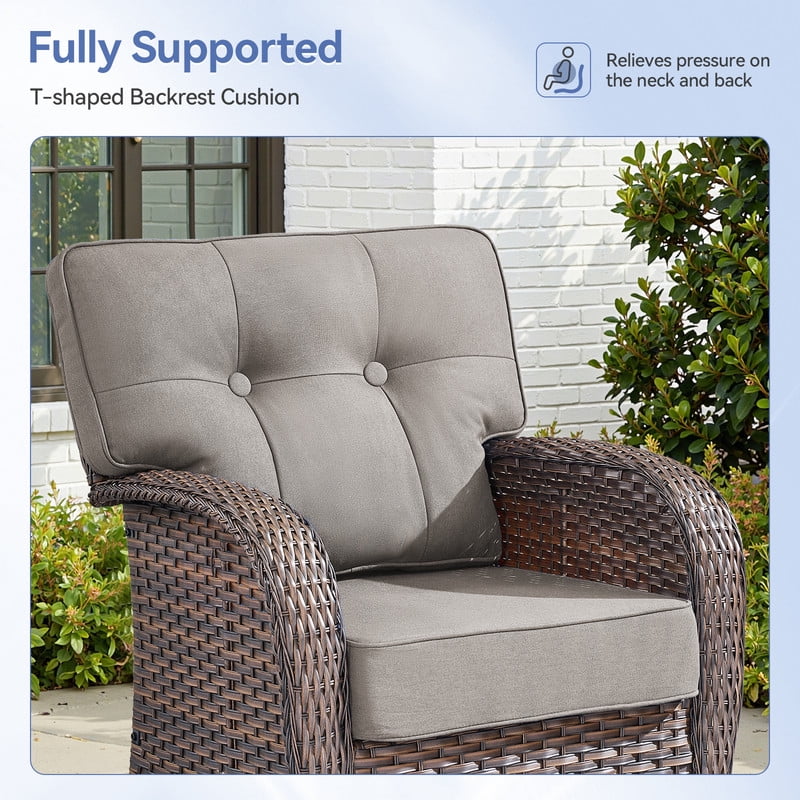 PARKWELL 6 Pieces Patio Furniture Set with Swivel Chairs, Outdoor All-Weather Wicker Conversation Sofa Set with Coffee Table,Ottoman and 5" Thick Cushion for Porch Deck, Brown/Gray