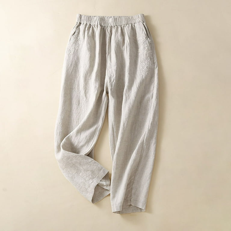 REALiKUN Womens Casual Cotton Linen Tapered Capri Pants Loose