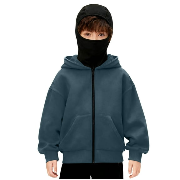 Cethrio Boys Zip up Hoodies with Mask, Running Casual Long Sleeve Winter Boys Jackets Navy Size 10-12