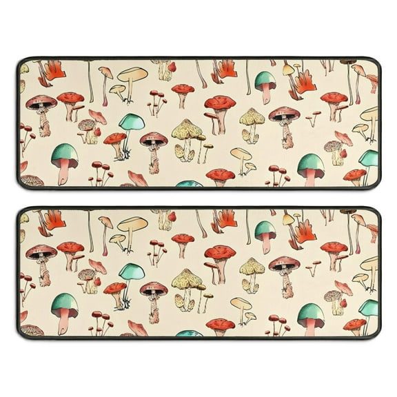 Kitchen Rugs Sets Of 2,Red Mushroom Line Light Pattern Anti Fatigue Kitchen Mat Rugs Non Slip Washable,Decorative Kitchen Floor Mats for Kitchen,Sink,Laundry,17"x47" 17"x47"