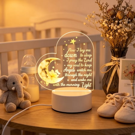 3-Color Baptism Night Light Heart Acrylic Dimmable Prayer Lamp for room Decor Christening Gift for Boys & Girls