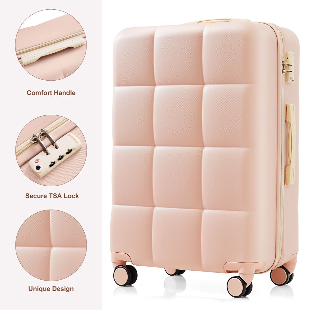 DECMAY 3-Piece ABS Luggage Set with Spinner Wheels and Cup Holder, Airline Carry-On Approved