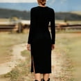 thumbnail image 4 of CIENVNSTG Midi Dresses for Women Formal Suede Retro Western Round Neck Slim Fit Long Sleeved Formal Dresses Black L, 4 of 5