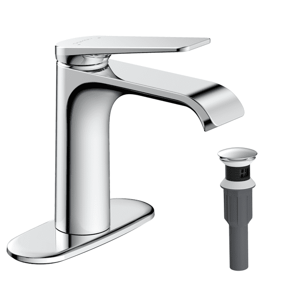 JOMOO Waterfall Bathroom Faucet, Spin-Lock Quick Install, Low-Lead Brass, Pop-Up Drain Included, Chrome
