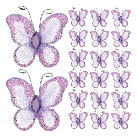 OFFIGAM 70Pcs Sheer Mesh Butterfly Embellishment Purple Wire For Scrapbooking Decor