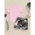 thumbnail image 5 of FEORJGP Kids Infant Girl 2 Piece Summer Set 0 6M 12M 18M 2T 3T Toddler Baby Short Sleeve T-Shirts Letter Print Crew Neck Tops Camouflage Print Shorts n Cool Casual Outfits for Daily Vacation, 5 of 9