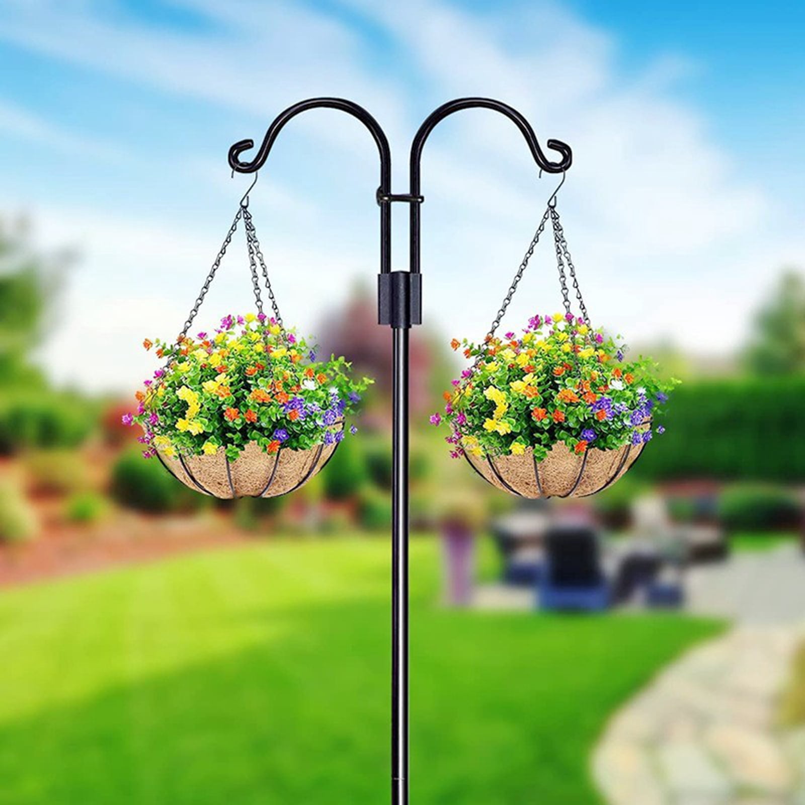 Fmxomd Bird Feeders Pole,Shepherds Hooks for Outdoor 1 Pack 60 Inch Bird Feeders for Outdoors with 5 Prongs Base Hanging Planters for Outdoor, Black
