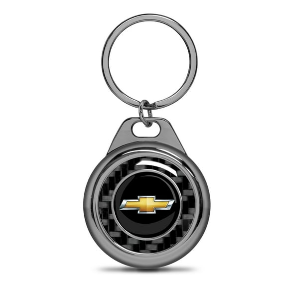 iPick Image for Chevrolet Golden Logo Real Black Carbon Fiber Gunmetal Roundel Metal Case Key Chain, Official Licensed