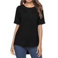 thumbnail image 4 of SHIBEVER Summer Short Sleeve T-Shirts for Women Fashion Loose Casual Black Crew Neck T Shirt Tunic Tops for Women Size S, 4 of 7