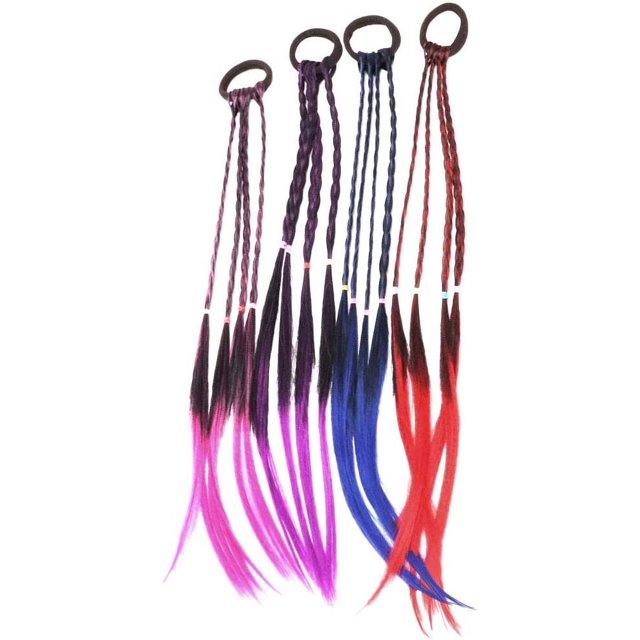 Extensiones de cabello con elásticos NQ para pelucas trenzadas 4 piezas morado azul rosa rojo