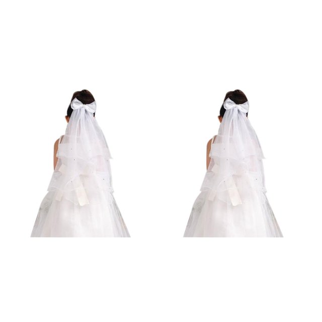 Jumpingount Niños Niñas Primera Comunión Velos Diadema Malla blanca Niños Niñas Velo de boda Tocado Blanco 60-80cm 2Conjunto