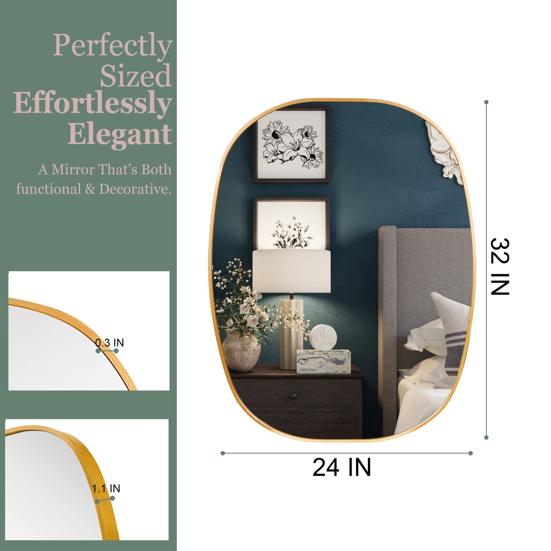 Noble House 24"x32" Unique Metal Framed Oval Wall Mirror, Modern Oblong Vanity Mirror for Bathroom & Entryway, Gold
