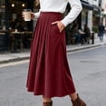 thumbnail image 6 of Ihhxva Plus Size Women's Corduroy Midi Skirt, High Waist Pleated A-Line Skirt with Elastic Waist and Side Pockets for Casual Wear S - 3XL, 6 of 9