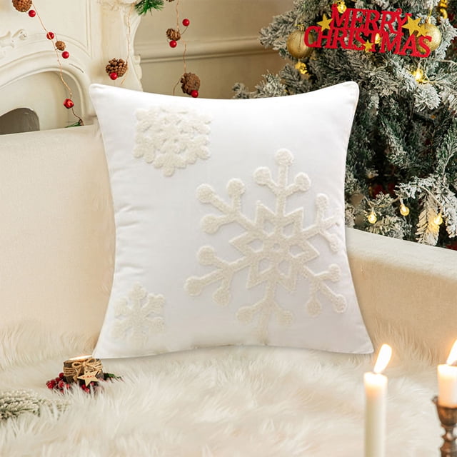Fiudx Funda de Almohada Navideña con Cremallera Oculta, Suave Lino, Elegante Decoración Navideña, Duradera y Lavable a Máquina, En Rojo, Azul, Blanco y Gris, 45 X 45 Cm.