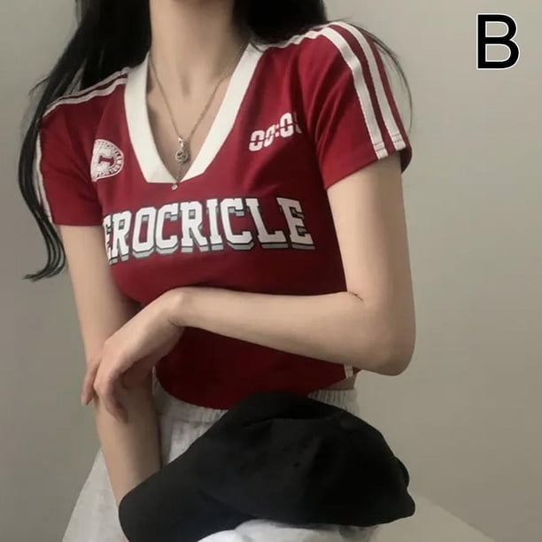 Camiseta de manga corta con cuello en V y estampado de moda para mujer Wom хι